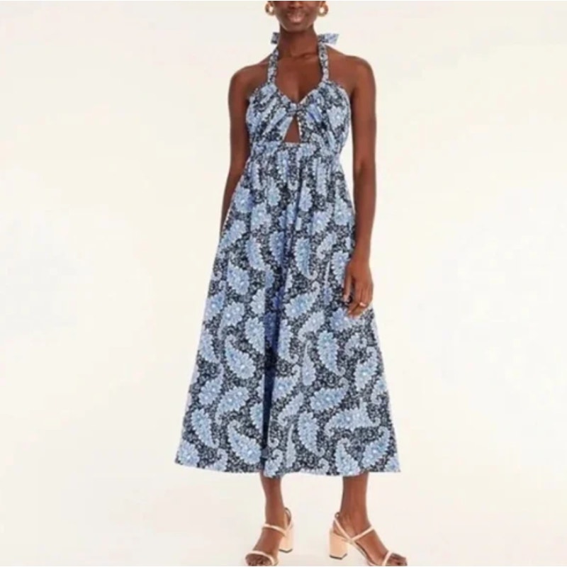 J. Crew Collection Halter Cutout Maxi Dress In Ratti Pacific Floral Paisley